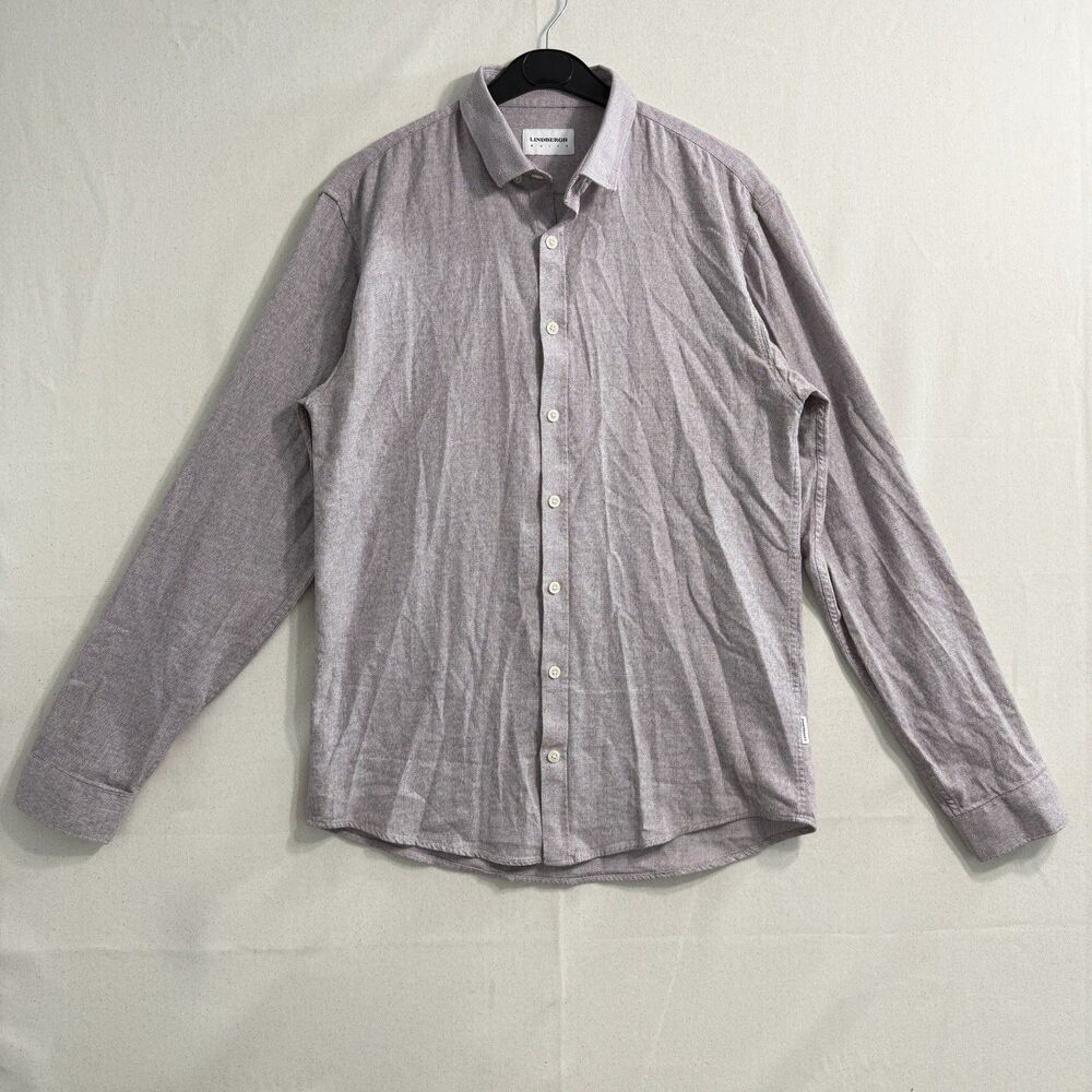 Lindbergh White Men’s M Purple Heather Cotton Stretch Button Up Shirt